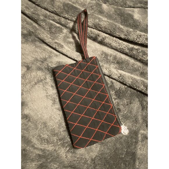 Vera Bradley Silk Small Black & Red Quilted Purse Clutch Makeup Pouch Wristlet - Picture 3 of 9